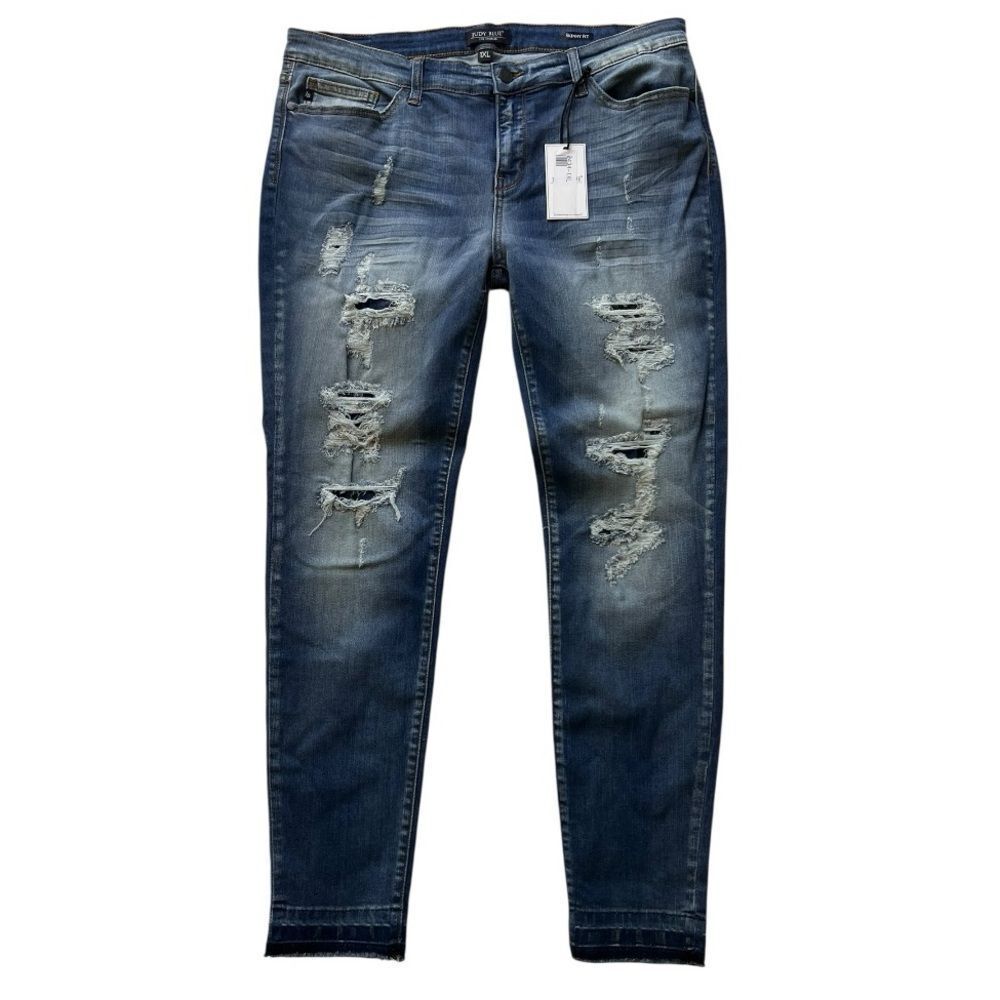 NWT Judy Blue Destroyed Patched Skinny Fit Raw Hem Grunge JB8240MD Jeans Sz 1XL